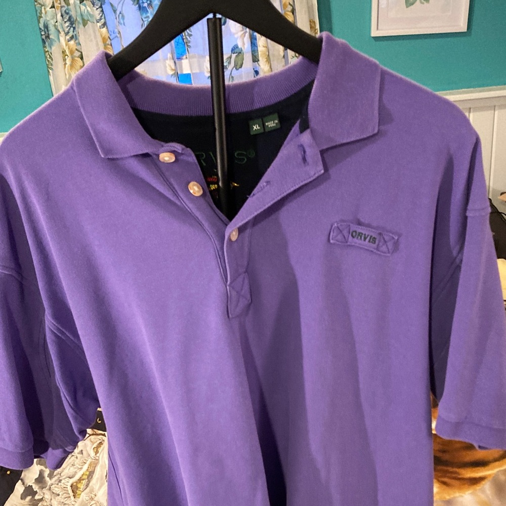 Orvis Purple Polo with Colorful Embroidered Fly Motif - Picture 7 of 7